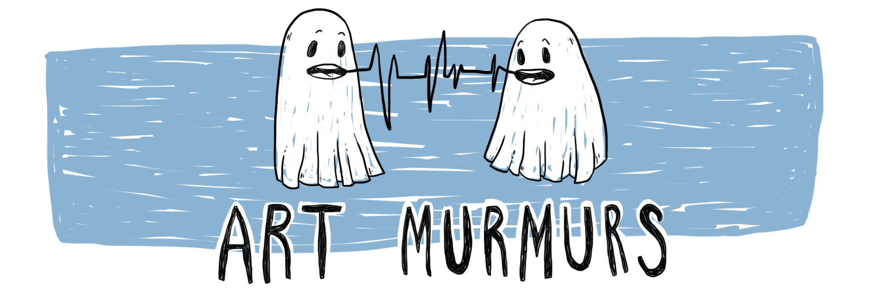 Art Murmurs Logo with a sound wave with ghosts on either side above the text ART MURMURS